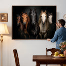 Horse Wall Art Canvas Print, Wild Horses Portrait Photography, Dramatic Equestrian Decor, Black Brown White Horse Herd, Rustic Ranch Art