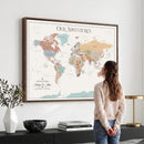 Personalized Push Pin World Map Canvas – Custom Framed