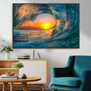 Ocean Wave Sunset Wall Art | Large Coastal Wave Canvas Print