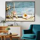 Seashells on Rustic Wooden Background, Seashells Wall Art
