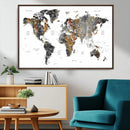 Modern Metallic World Map Canvas Wall Art – Framed