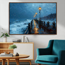 Stormy Night at Beach Pier Oil Painting Large Wall Art