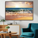 Sunset Beach Wall Art - 3-Panel Framed Canvas Print, Ready