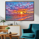 Vibrant Sunset Beach Wall Art - Ocean Sunset Canvas Print |