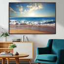 Serene Ocean Sunset Canvas Wall Art - Beach Waves at Sunset,
