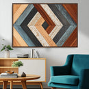 Geometric Wood Art Wall Decor Canvas Print, Rustic Wooden