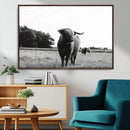 Black and White Highland Cow Wall Art Canvas Print | Rustic
