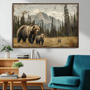 Rustic Grizzly 399 Bear Family Wall Art Canvas Print