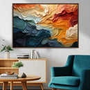 Blue Orange Abstract Wave Wall Art Canvas Print, Framed Blue