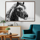 Winter Horse Canvas Print | Large 3-Panel Black White Equine