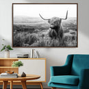 Scottish Highland Cow Wall Art | Black and White Canvas
