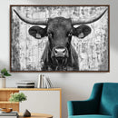 Abstract Longhorn Bull Wall Art Canvas Print - Rustic Texas