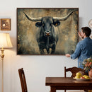 Texas Longhorn Bull Wall Art – Framed Rustic Cow Canvas