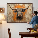 Abstract Cow Longhorn Bull Wall Art Canvas Print - Rustic