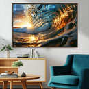 Ocean Wave at Sunset Canvas Wall Art – Vibrant Coastal Beach
