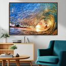 Ocean Wave at Sunset Canvas Wall Art – Vibrant Coastal Beach