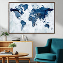 Modern Blue World Map Canvas Print – Framed Wall Art,