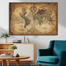 Vintage World Map Wall Art Canvas – Antique Style Push Pin