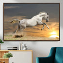Large Wall Art Canvas Print – White Jumping Horse Sunset