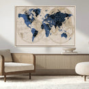 Vintage Blue World Map Canvas Wall Art – Antique Style