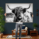 Black and White Scottish Cow Canvas Wall Art Highland Cattle