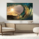 Golden Wave Sunset Canvas Print – Large Coastal Wall Art for