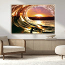 Golden Wave Sunset Triptych Canvas Art, Giclee Canvas Print