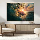 Ocean Wave Sunset Canvas Wall Art – Triptych Seascape Print