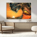 Surf Wave Sunset Canvas Wall Art Print, 3-Panel Ocean