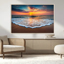 Sunset Beach Canvas Wall Art – Colorful Ocean Waves Triptych