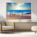 Tropical Beach Sunset Canvas Art, Ocean Waves and Sandy