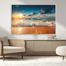 Golden Sunset Beach Triptych Canvas Art, Giclee Coastal Wall