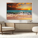 Golden Sunset Beach Canvas Wall Art – Triptych Seascape