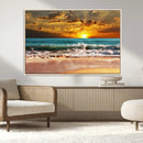 Golden Sunset Beach Canvas Wall Art – Triptych Seascape