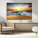 Golden Sunset Ocean Waves Wall Art Canvas Print – Multi