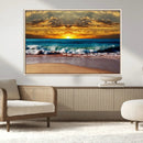 Ocean Sunrise Over Golden Beach Waves, Giclee Canvas Wall