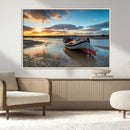 Small Boat At The Beach Sunset Wall Art, Boat Sunset Wall