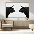 Spanish Bull Art - Framed Black and White Bull Canvas Print