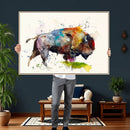 Abstract Buffalo Wall Art, Western Watercolor Bison Canvas