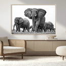 Black White Elephant Family Wall Art Canvas Print