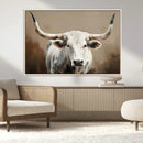 White Longhorn Bull Wall Art Canvas Print – Framed and Ready