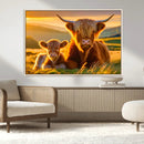 Scottish Cow and Baby Cow Canvas Wall Art Animal Print