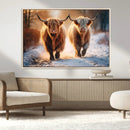 Scottish Highland Cow Horn Farm Wall Art Canvas Print