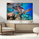 Underwater Coral Reef Sea Turtle Wall Art Canvas Print,