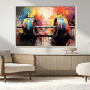 Weightlifting Barbell Art Triptych, Bold Abstract Fitness