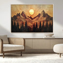 Wood Style Abstract Mountain Sunset Canvas Wall Art Print -