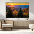 Golden Sunset Over Mountain Forest Canvas Wall Art Print -
