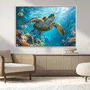 Sea Turtle Underwater Canvas Wall Art Print - Vibrant Ocean