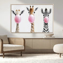 Bubblegum Animals Canvas Wall Art - Playful Giraffe and
