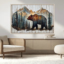 Rustic Grizzly 399 Bear and Mountain Wood Canvas Wall Art -